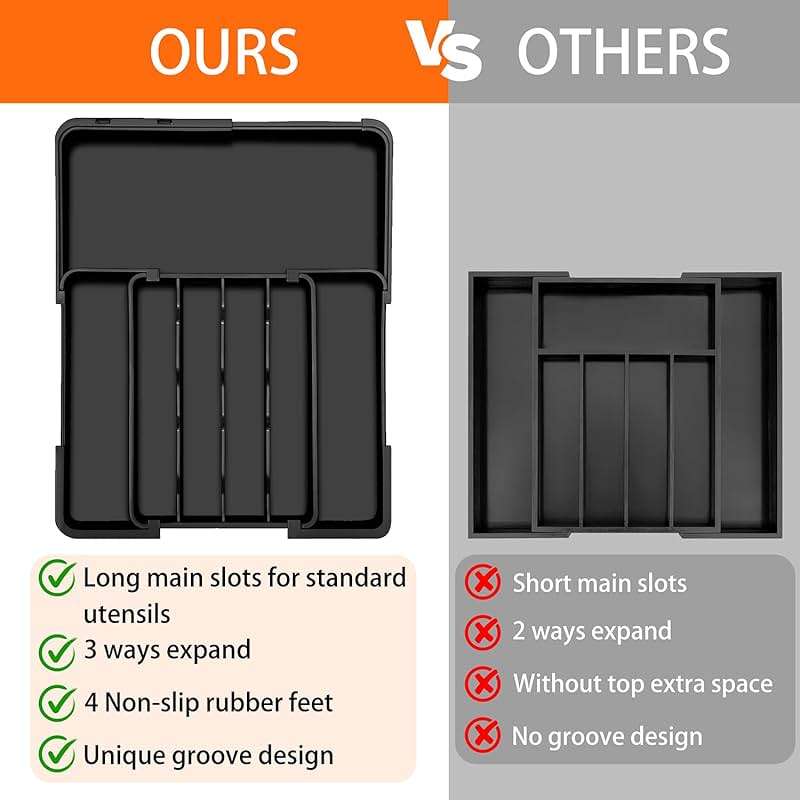 Spaclear Silverware Organizer - Expandable Kitchen Drawer Organizer, Utensil Drawer Organizer, Adjustable Plastic Flatware and Cutlery Holder, Kitchen Organizers Storage for Forks Knives, Black - Image 6