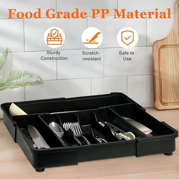 Spaclear Silverware Organizer - Expandable Kitchen Drawer Organizer, Utensil Drawer Organizer, Adjustable Plastic Flatware and Cutlery Holder, Kitchen Organizers Storage for Forks Knives, Black - Image 9