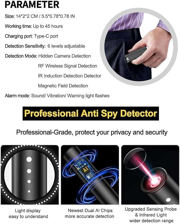 HUYNL Hidden Camera Detectors, Spy Camera Finder, Hidden GPS Tracking/Listening Recording Device Detector, Hidden Bug Sweeper and Camera Detector for Travel Hotel Car - Image 2