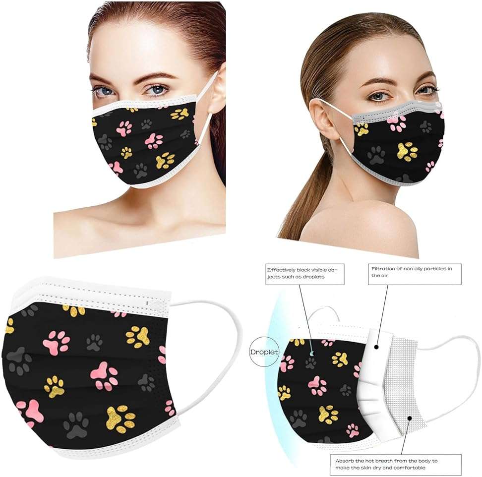 50PCS Paw Print Disposable Face Mask, 3 Ply Cute Pattern Face Masks for Adults Women Full Face Protection - Image 5