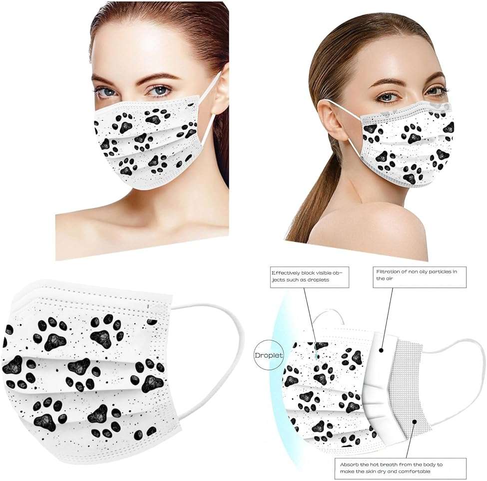 50PCS Paw Print Disposable Face Mask, 3 Ply Cute Pattern Face Masks for Adults Women Full Face Protection - Image 6