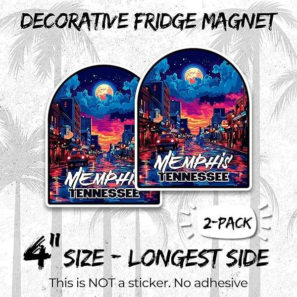 Memphis Tennessee Magnet 4 Inch 2-Pack Bluff City – Strong Vinyl Decorative Travel Magnets for Fridge Locker Kitchen Office – Cute Fun Aesthetic Cool Durable & Long-Lasting Souvenir ID44999 - Image 2