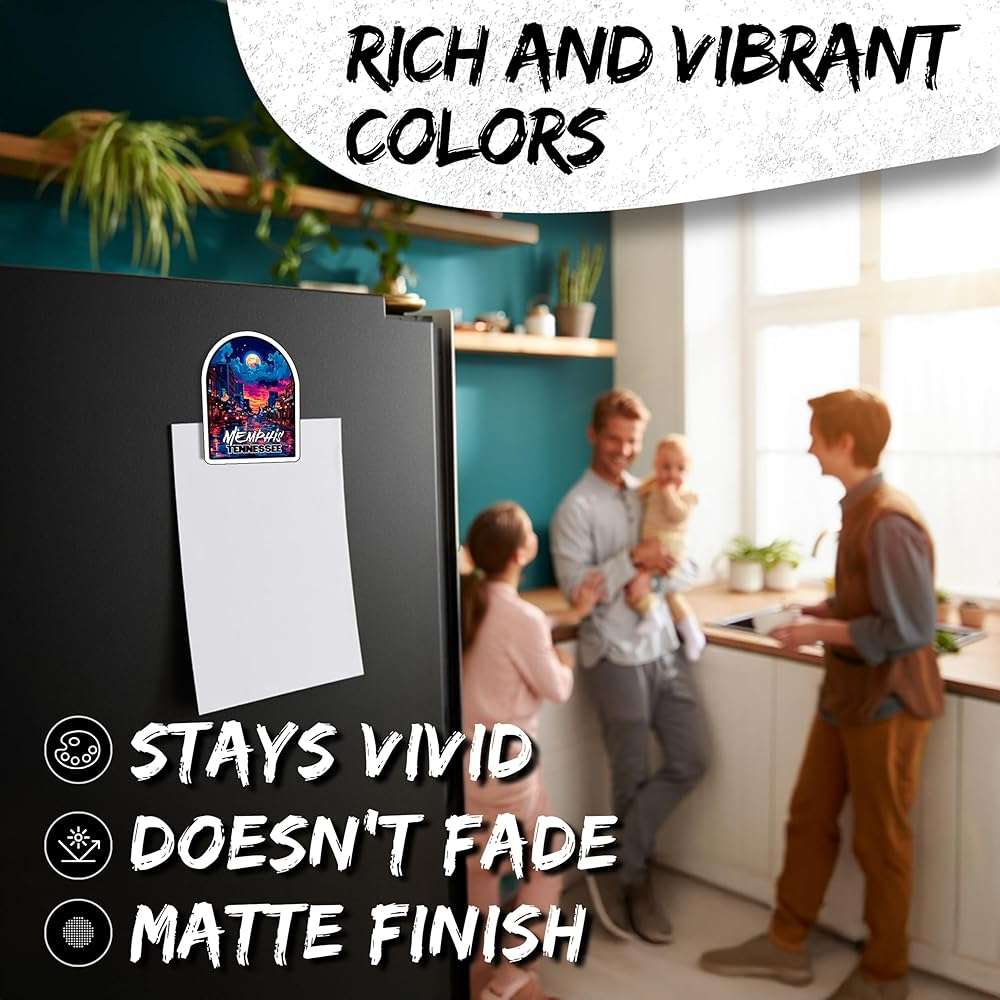 Memphis Tennessee Magnet 4 Inch 2-Pack Bluff City – Strong Vinyl Decorative Travel Magnets for Fridge Locker Kitchen Office – Cute Fun Aesthetic Cool Durable & Long-Lasting Souvenir ID44999 - Image 4