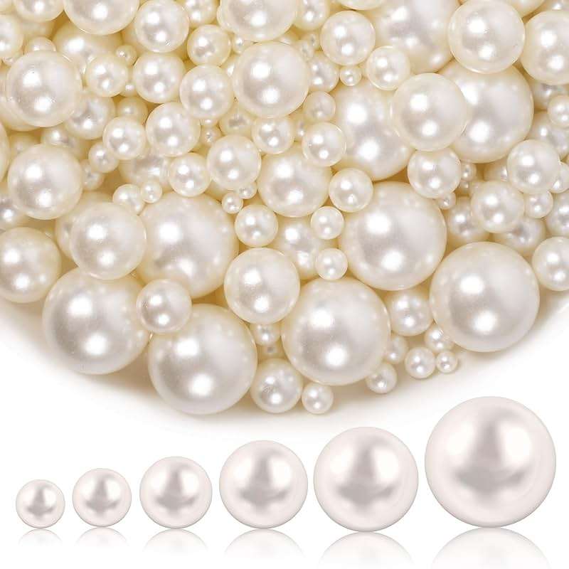 1300PCS Pearls for Vase Filler,Ivory Pearl Beads with No Hole,Vase Filler Fake Pearls, Artificial Plastic Pearl Beads for Table Scatters, Wedding Party,Decoration - Image 1