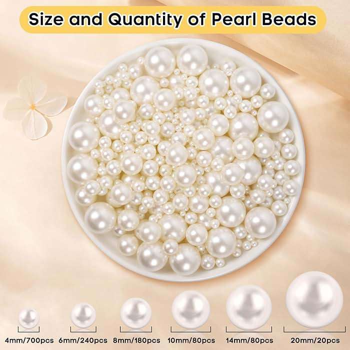 1300PCS Pearls for Vase Filler,Ivory Pearl Beads with No Hole,Vase Filler Fake Pearls, Artificial Plastic Pearl Beads for Table Scatters, Wedding Party,Decoration - Image 2
