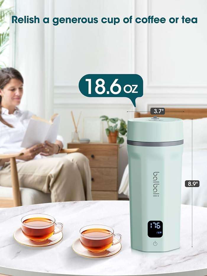 balbali 18.6oz Portable Kettle for Travel 100-250V Dual Voltage for International/Global/Europe - 6 Preset Travel Electric Kettle Hot Water Boiler/Heater/Warmer/Tea Maker - Green - Image 3