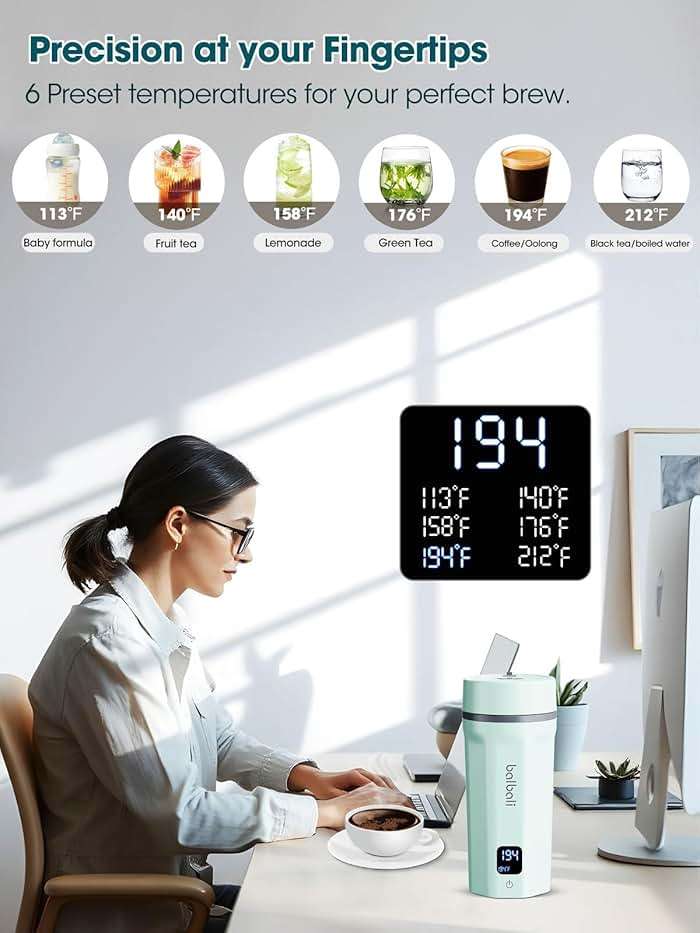 balbali 18.6oz Portable Kettle for Travel 100-250V Dual Voltage for International/Global/Europe - 6 Preset Travel Electric Kettle Hot Water Boiler/Heater/Warmer/Tea Maker - Green - Image 4