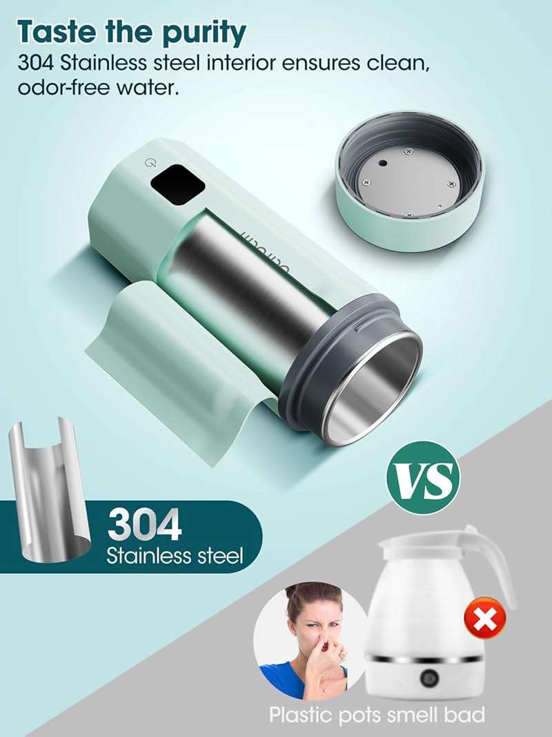 balbali 18.6oz Portable Kettle for Travel 100-250V Dual Voltage for International/Global/Europe - 6 Preset Travel Electric Kettle Hot Water Boiler/Heater/Warmer/Tea Maker - Green - Image 5