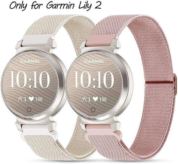 Elastic Nylon Bands Compatible with Garmin Lily 2, 14mm Stretchy Nylon 2 Pack Soft Loop Straps Quick Release Replacement Adjustable Wristband for Lily 2 Classic/Active Smart Watch Accessory for Women - Image 3