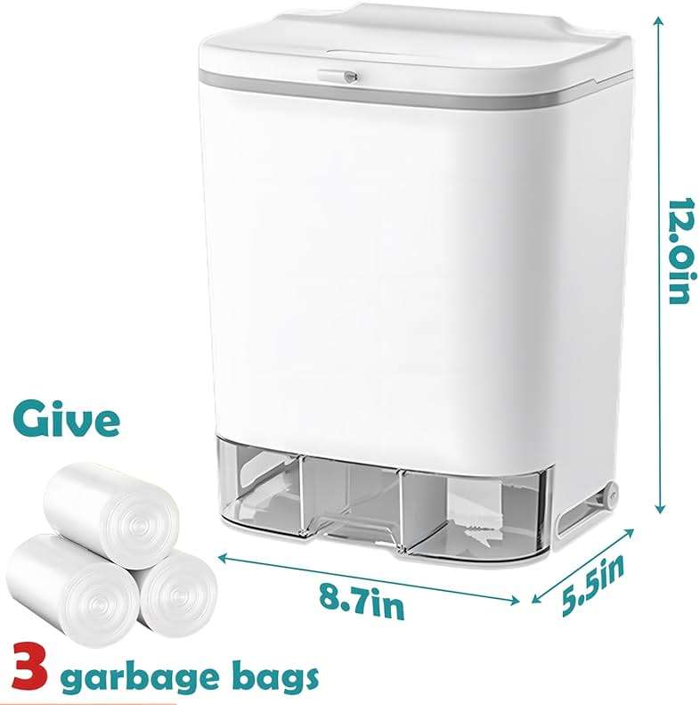 HomDSim 2.4 Gallon Compost Bin Hanging Trash Can with Lid Garbage Can Wall Mounted Trash Can with 3 Pack Disposable Bag for Kitchen,Cupboard, Bathroom, Under Sink,Counter Top (White) - Image 2