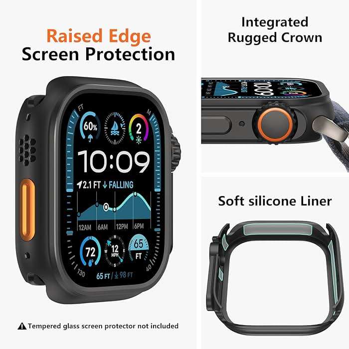 amBand for Apple Watch Series 10 11 46mm Metal Case Men, W1 Rugged Protective Bumper [Turn iWatch into Ultra 3/2/1 Look] with Back Cover, Upgrade Conversion Kit Stylish Protector 46 mm - Black - Image 3