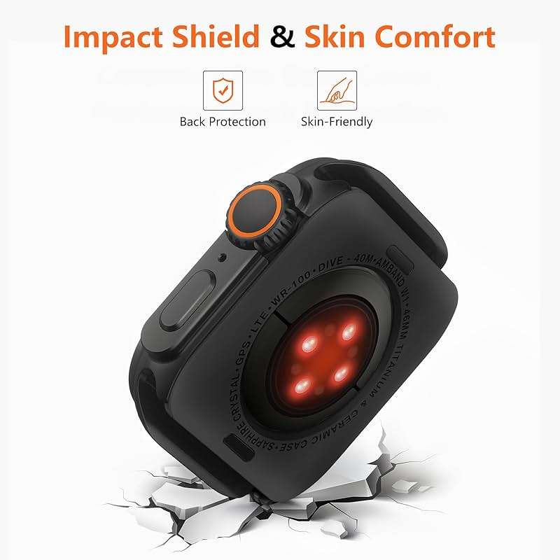 amBand for Apple Watch Series 10 11 46mm Metal Case Men, W1 Rugged Protective Bumper [Turn iWatch into Ultra 3/2/1 Look] with Back Cover, Upgrade Conversion Kit Stylish Protector 46 mm - Black - Image 4