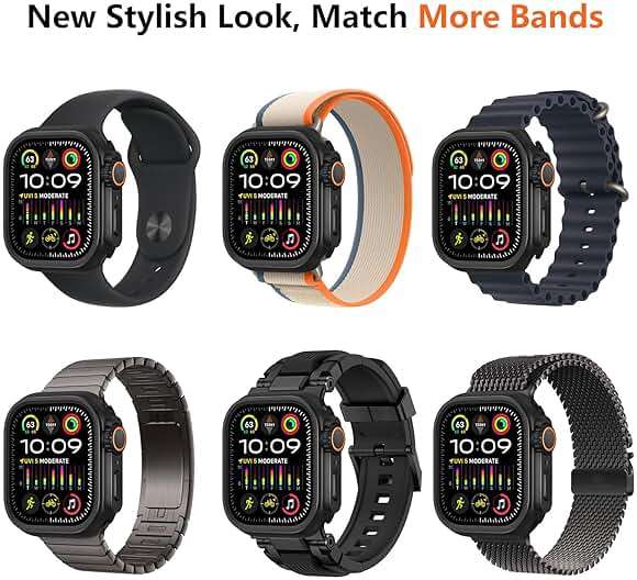 amBand for Apple Watch Series 10 11 46mm Metal Case Men, W1 Rugged Protective Bumper [Turn iWatch into Ultra 3/2/1 Look] with Back Cover, Upgrade Conversion Kit Stylish Protector 46 mm - Black - Image 6