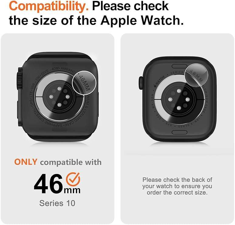 amBand for Apple Watch Series 10 11 46mm Metal Case Men, W1 Rugged Protective Bumper [Turn iWatch into Ultra 3/2/1 Look] with Back Cover, Upgrade Conversion Kit Stylish Protector 46 mm - Black - Image 7