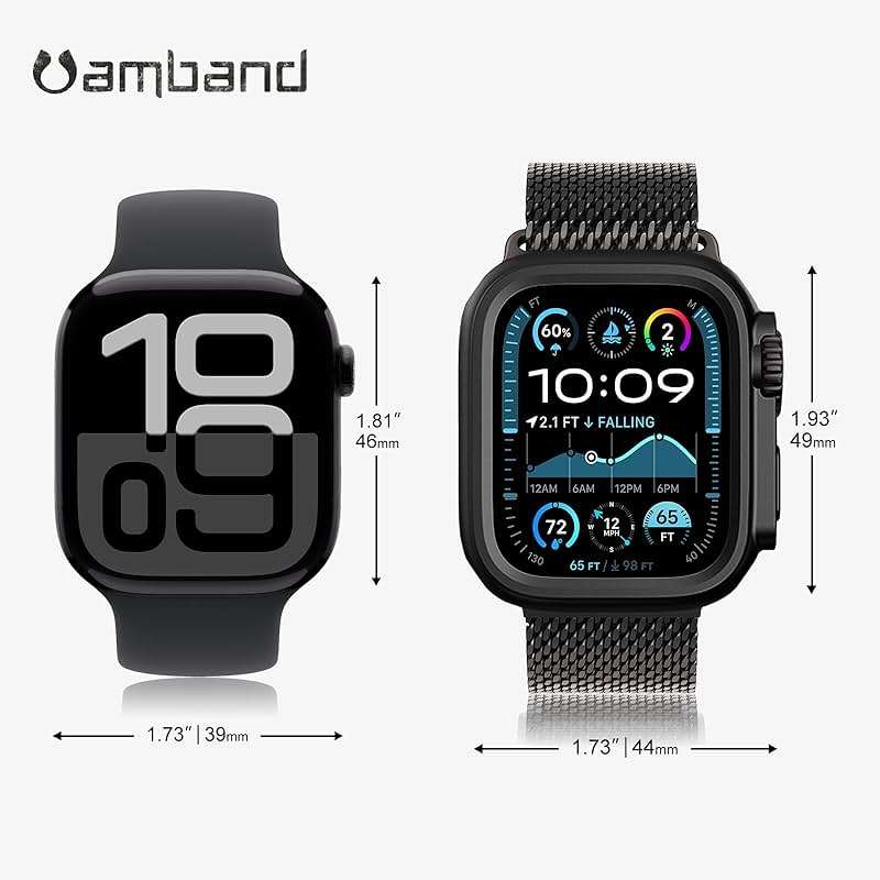 amBand for Apple Watch Series 10 11 46mm Metal Case Men, W1 Rugged Protective Bumper [Turn iWatch into Ultra 3/2/1 Look] with Back Cover, Upgrade Conversion Kit Stylish Protector 46 mm - Black - Image 8