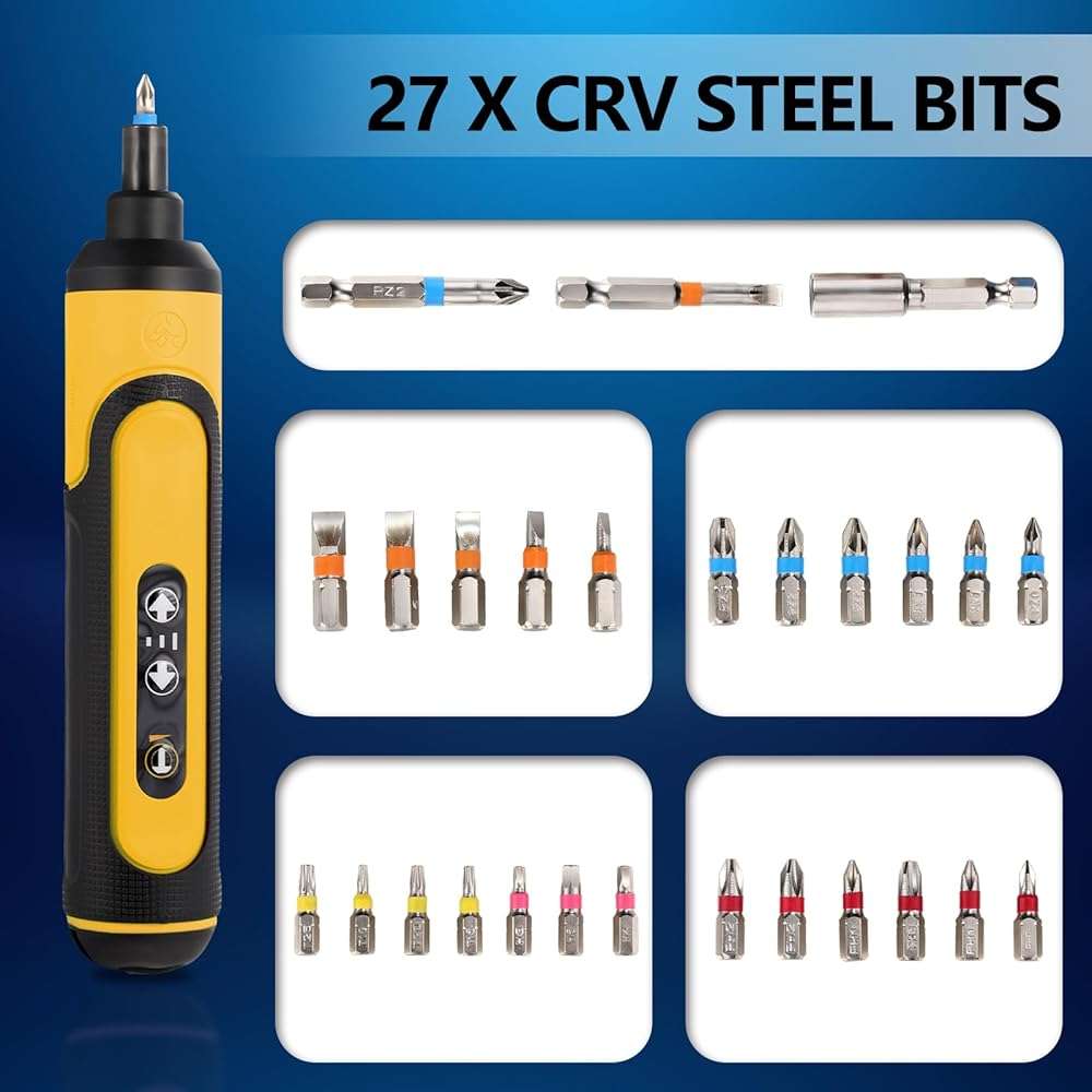 Electric Screwdriver Rechargeable, 4V Cordless Screwdriver,With 3 Gear Torque Adjustment and 26 Bits, Extension Rod, USB Charging Cable in Carrying Case, Suitable for Furniture or Appliance Repair - Image 2