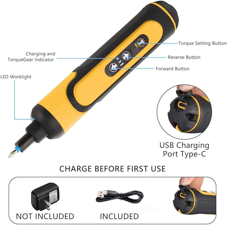 Electric Screwdriver Rechargeable, 4V Cordless Screwdriver,With 3 Gear Torque Adjustment and 26 Bits, Extension Rod, USB Charging Cable in Carrying Case, Suitable for Furniture or Appliance Repair - Image 3