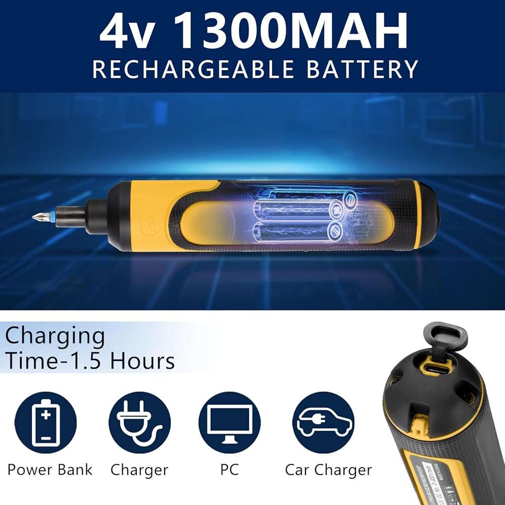 Electric Screwdriver Rechargeable, 4V Cordless Screwdriver,With 3 Gear Torque Adjustment and 26 Bits, Extension Rod, USB Charging Cable in Carrying Case, Suitable for Furniture or Appliance Repair - Image 4