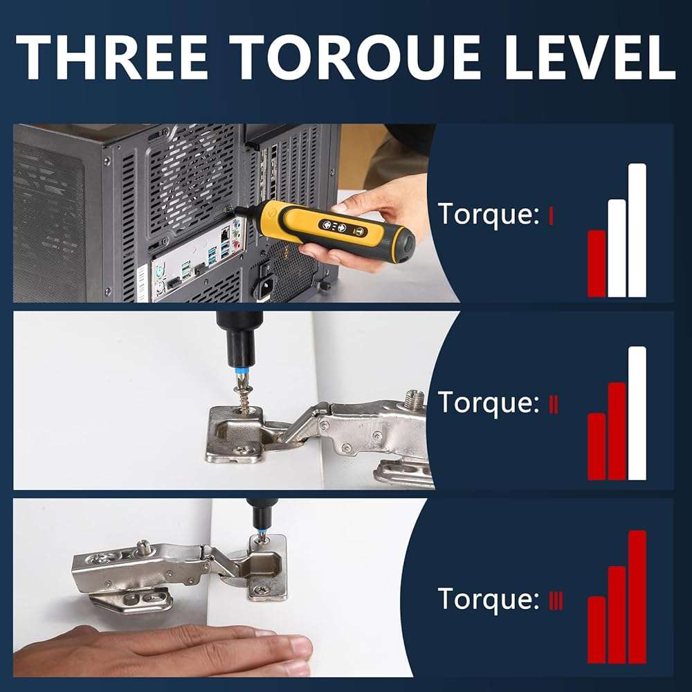 Electric Screwdriver Rechargeable, 4V Cordless Screwdriver,With 3 Gear Torque Adjustment and 26 Bits, Extension Rod, USB Charging Cable in Carrying Case, Suitable for Furniture or Appliance Repair - Image 5