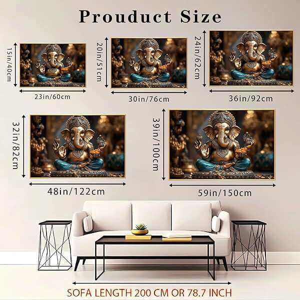 Lord Ganesha Canvas Wall Art, Ganesha Canvas Print, Hindu God Lord Ganesha Print, Indian Wall Decor, Ganesha Buddha Wall Art, Meditation Wall Art, Spiritual Wall Decor, Home Wall Decor (Black Framed, 48"x32"|122x82cm) - Image 4