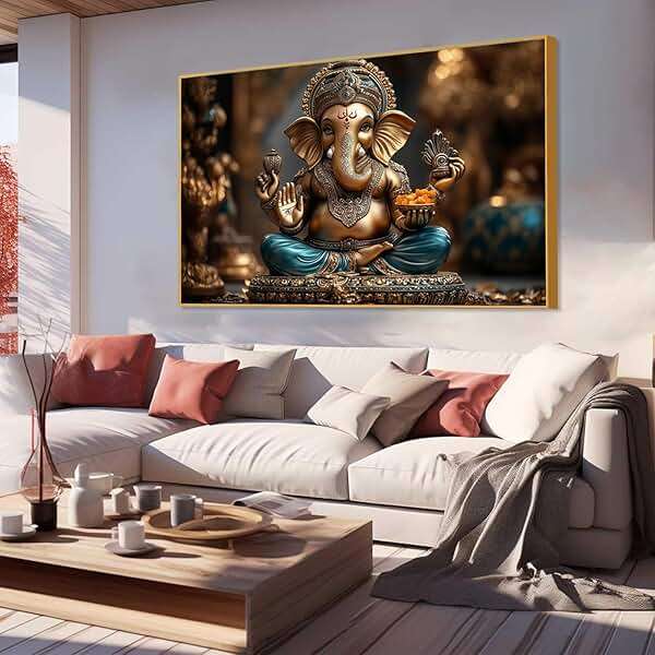 Lord Ganesha Canvas Wall Art, Ganesha Canvas Print, Hindu God Lord Ganesha Print, Indian Wall Decor, Ganesha Buddha Wall Art, Meditation Wall Art, Spiritual Wall Decor, Home Wall Decor (Black Framed, 48"x32"|122x82cm) - Image 6