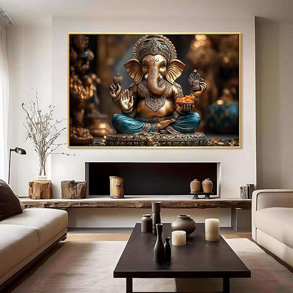 Lord Ganesha Canvas Wall Art, Ganesha Canvas Print, Hindu God Lord Ganesha Print, Indian Wall Decor, Ganesha Buddha Wall Art, Meditation Wall Art, Spiritual Wall Decor, Home Wall Decor (Black Framed, 48"x32"|122x82cm) - Image 7