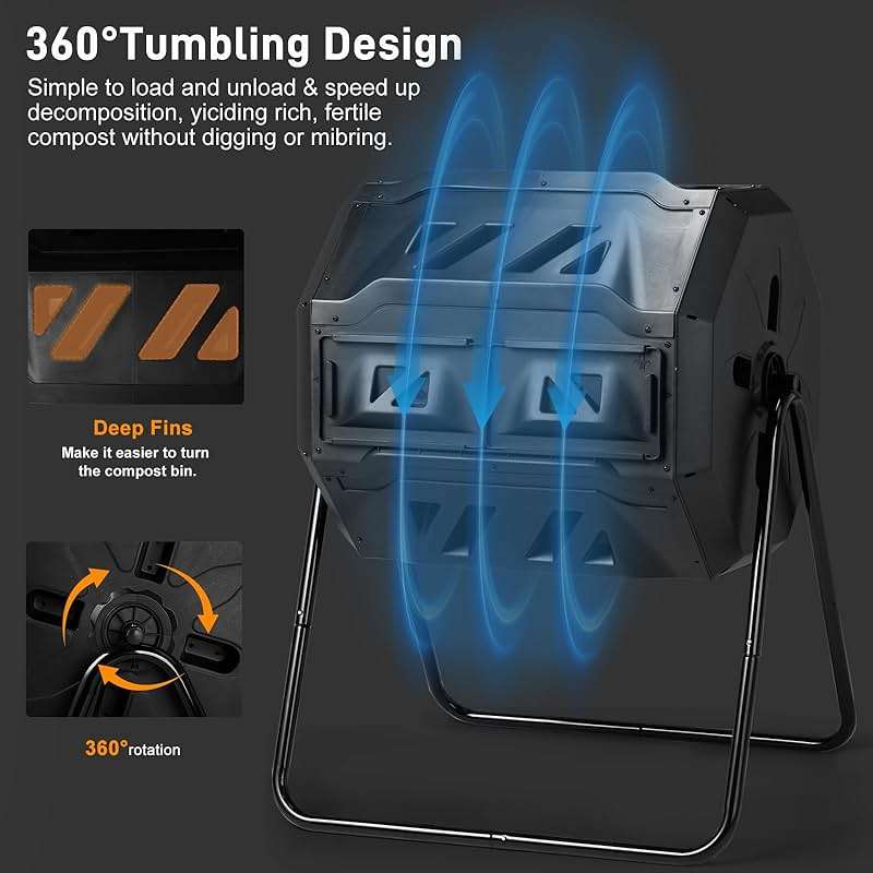 Outvita Compost Bin Outdoor, 43 Gallon Dual Chamber Tumbling or Rotating Composting Bin with Sliding Doors, Tumbler Rotating Batch Composter Bin for Garden Kitchen Yard - Image 4