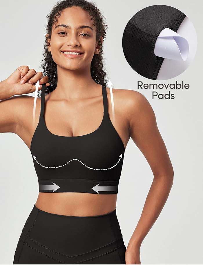 IUGA Sports Bras for Women Strappy Sports Bra Racerback Padded Workout Yoga Gym Y Back Tops with Removable Pads - Image 3