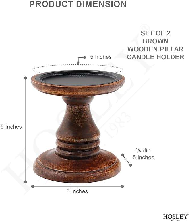 Hosley Set of 2 Brown Wood Pillar Candle Holders 5 Inch High Ideal Gift for Weddings Bridal Party Spa Reiki Meditation Votive LED Pillar Candle Gardens - Image 3