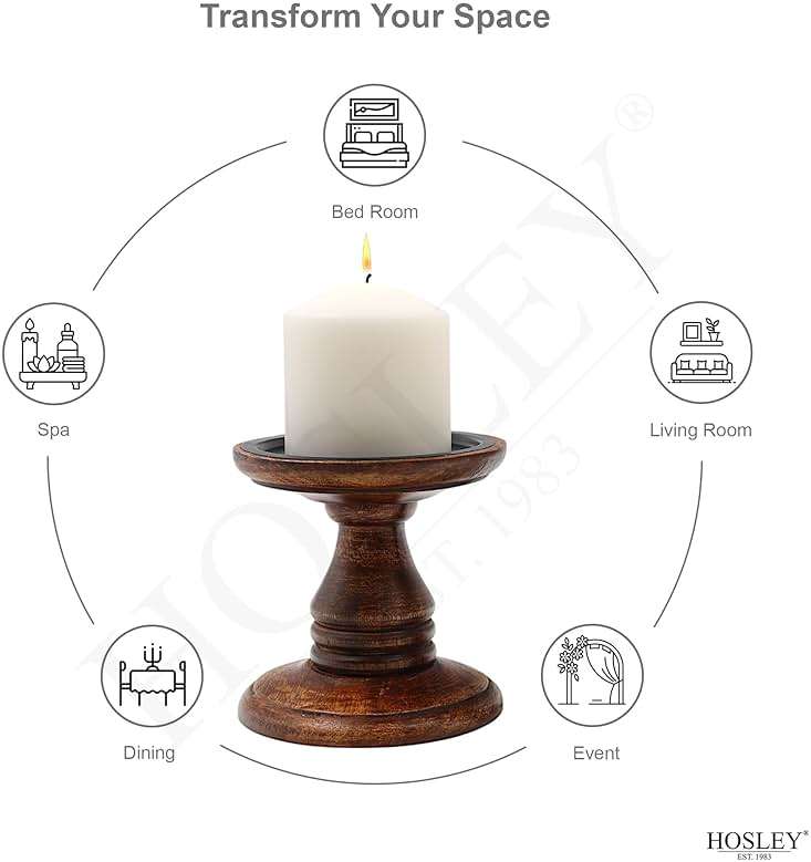 Hosley Set of 2 Brown Wood Pillar Candle Holders 5 Inch High Ideal Gift for Weddings Bridal Party Spa Reiki Meditation Votive LED Pillar Candle Gardens - Image 4