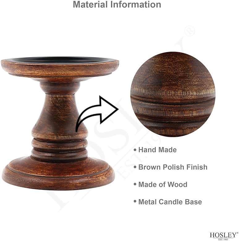 Hosley Set of 2 Brown Wood Pillar Candle Holders 5 Inch High Ideal Gift for Weddings Bridal Party Spa Reiki Meditation Votive LED Pillar Candle Gardens - Image 6