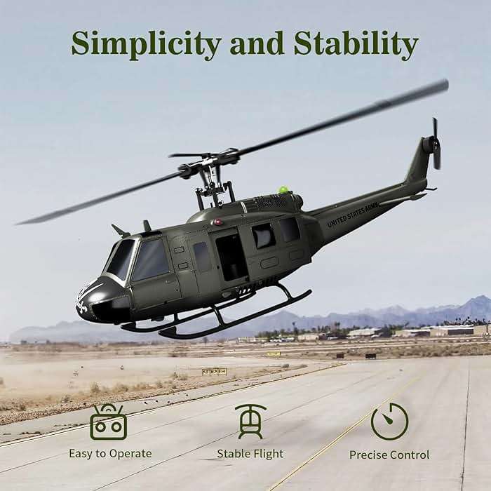 Carmanon UH-1 RC Helicopter - Huey Collectable Remote Control Helicopter with Auto-Hover for Adults, Beginners, 1/27 Scale, 2 Batteries - Image 4