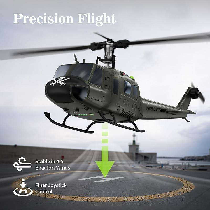 Carmanon UH-1 RC Helicopter - Huey Collectable Remote Control Helicopter with Auto-Hover for Adults, Beginners, 1/27 Scale, 2 Batteries - Image 5