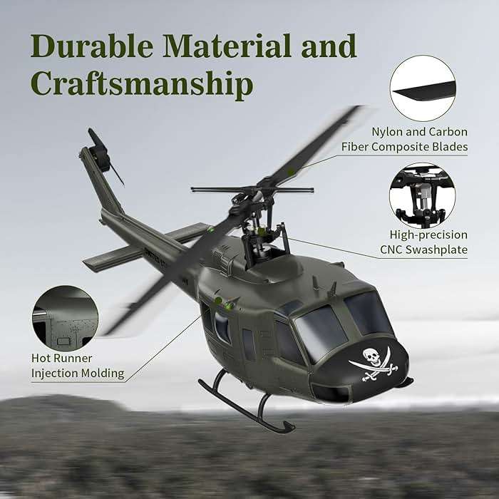 Carmanon UH-1 RC Helicopter - Huey Collectable Remote Control Helicopter with Auto-Hover for Adults, Beginners, 1/27 Scale, 2 Batteries - Image 6