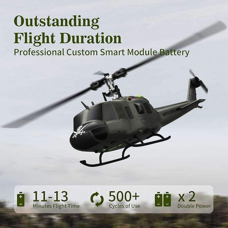 Carmanon UH-1 RC Helicopter - Huey Collectable Remote Control Helicopter with Auto-Hover for Adults, Beginners, 1/27 Scale, 2 Batteries - Image 7
