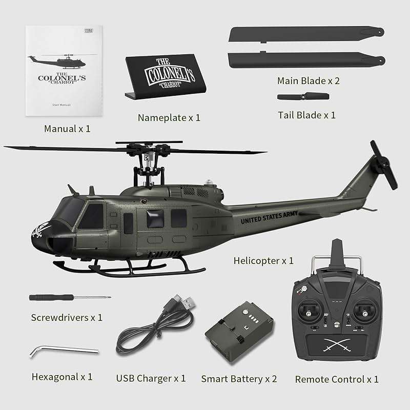Carmanon UH-1 RC Helicopter - Huey Collectable Remote Control Helicopter with Auto-Hover for Adults, Beginners, 1/27 Scale, 2 Batteries - Image 8