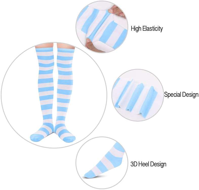 Christmas Thigh High Socks - Halloween Striped Knee High Socks for Women & Teen Girls 4 Pack - Image 2