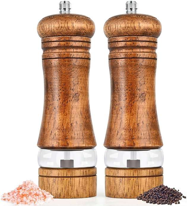 Salt and Pepper Grinder Set, Pepper Grinder，Salt Grinder，Pepper Mill，6 inch Refillable Grinder for Black Pepper，Wooden Salt and Pepper Shakers Set - Image 1