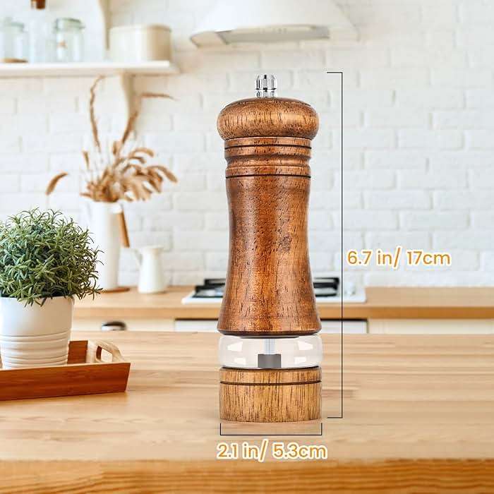 Salt and Pepper Grinder Set, Pepper Grinder，Salt Grinder，Pepper Mill，6 inch Refillable Grinder for Black Pepper，Wooden Salt and Pepper Shakers Set - Image 2