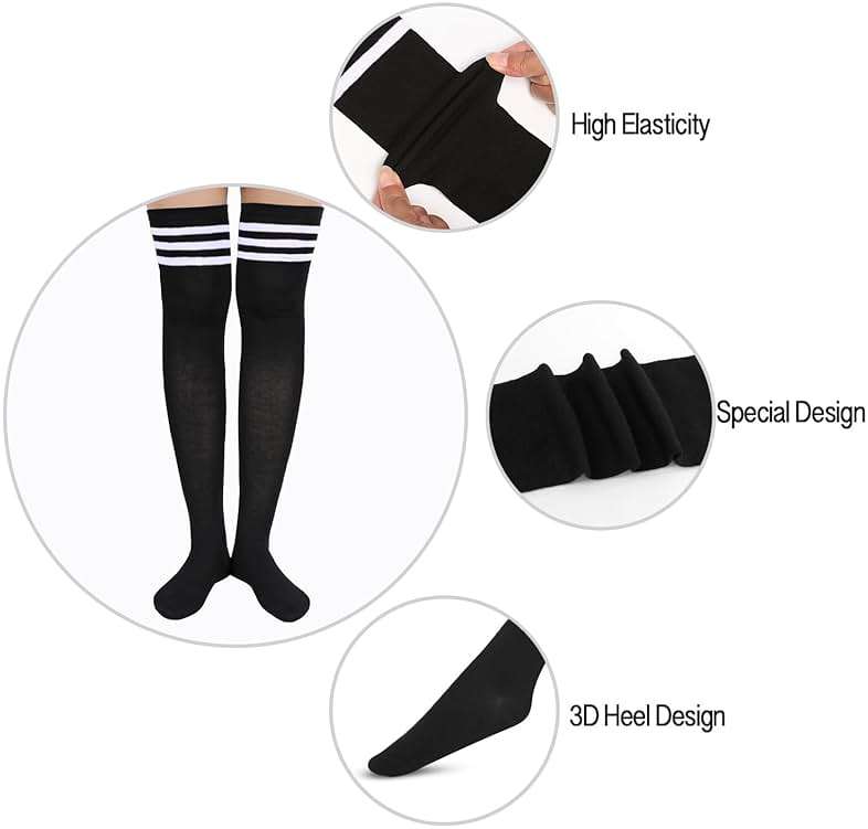 sockfun Striped Thigh High Socks - Christmas Over the Knee High Stockings for Women Teen Girls - Image 2