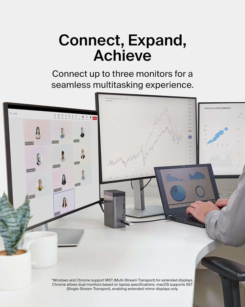 Belkin USB-C Hub, 11-in-1 Pro GaN Dock 150W, Multi-Port Docking Station w/USB-C, USB-A, Ethernet, SD, MicroSD, 3.5mm Port, 4K HDMI Ports for Triple Monitor Display - Compatible w/Windows, Laptops - Image 5