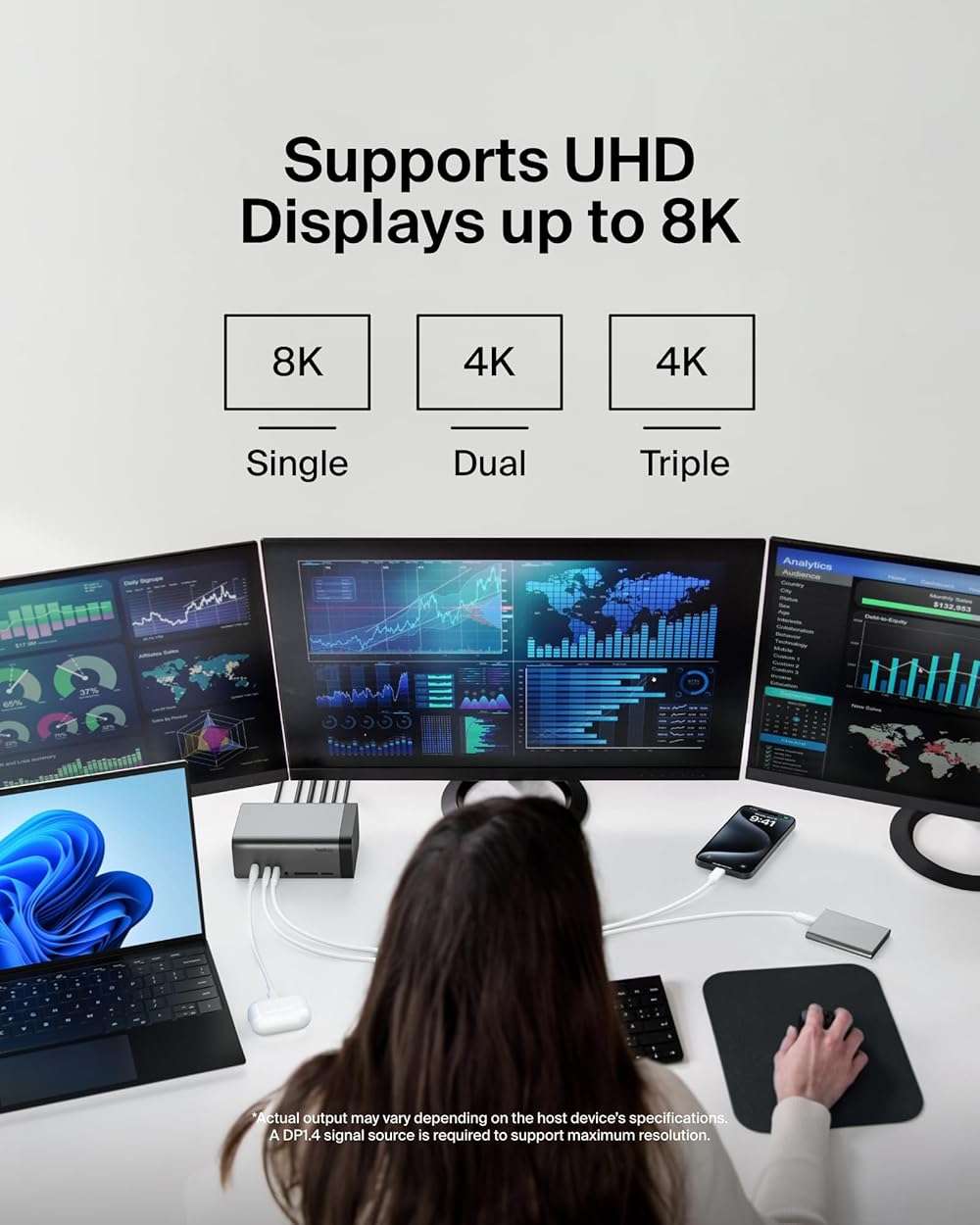 Belkin USB-C Hub, 11-in-1 Pro GaN Dock 150W, Multi-Port Docking Station w/USB-C, USB-A, Ethernet, SD, MicroSD, 3.5mm Port, 4K HDMI Ports for Triple Monitor Display - Compatible w/Windows, Laptops - Image 6