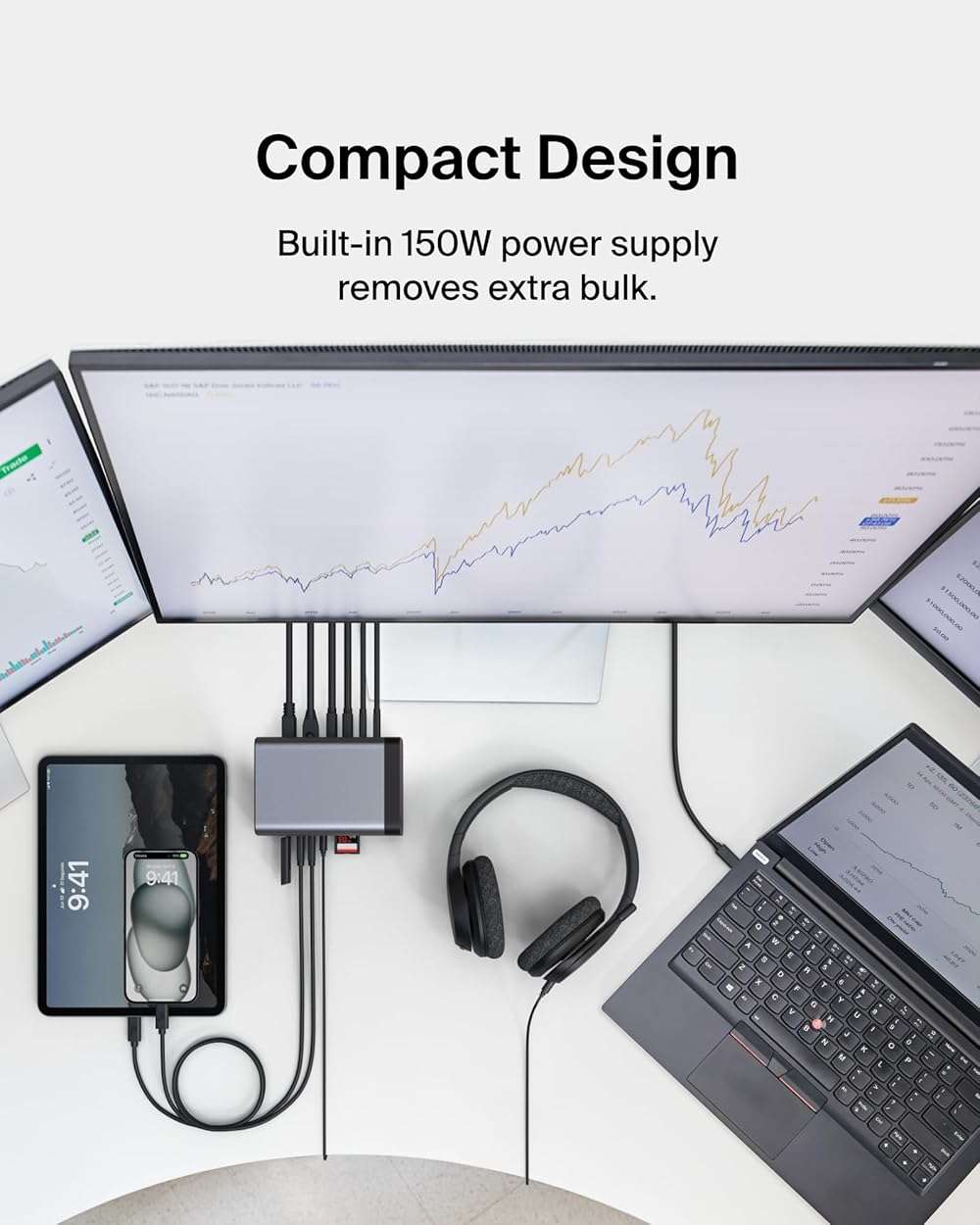 Belkin USB-C Hub, 11-in-1 Pro GaN Dock 150W, Multi-Port Docking Station w/USB-C, USB-A, Ethernet, SD, MicroSD, 3.5mm Port, 4K HDMI Ports for Triple Monitor Display - Compatible w/Windows, Laptops - Image 7