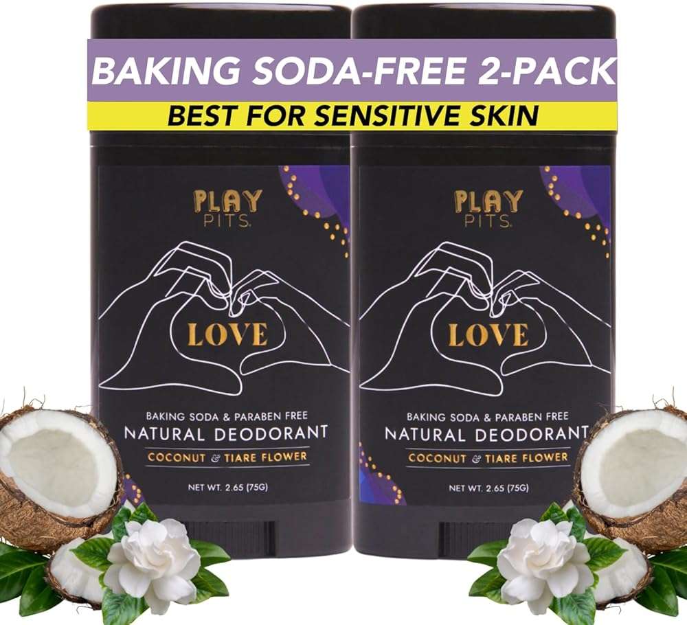 PLAY PITS - 2 Pack - Natural Deodorant - Safe for Men & Women w/Sensitive Skin - Clean, Non-Toxic, & Paraben Free – LOVE Scent - Infused w/Essential Oils – 2.65 Oz. - Image 1