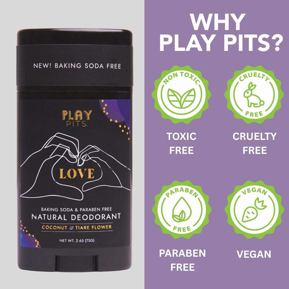PLAY PITS - 2 Pack - Natural Deodorant - Safe for Men & Women w/Sensitive Skin - Clean, Non-Toxic, & Paraben Free – LOVE Scent - Infused w/Essential Oils – 2.65 Oz. - Image 2
