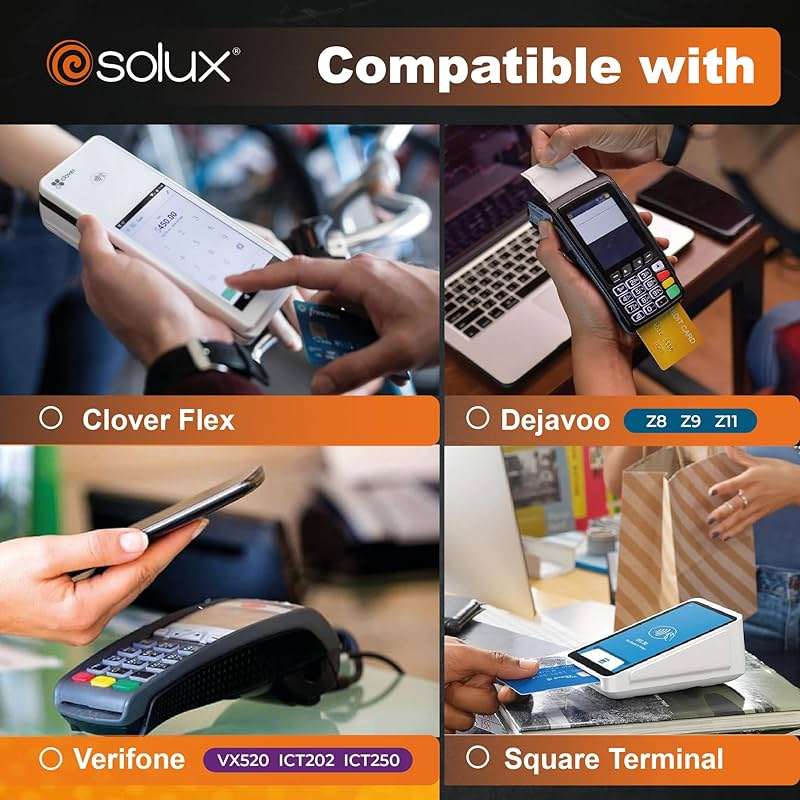SOLUX 2 1/4 x 50 Thermal Paper Roll for Square Terminal, Clover Flex, Dejavoo Z8 Z9 Z11, Verifone Vx520, Ingenico ICT220 ICT250, FD400 - Credit Card Machine Receipt Paper (20 ROLLS) - Image 4