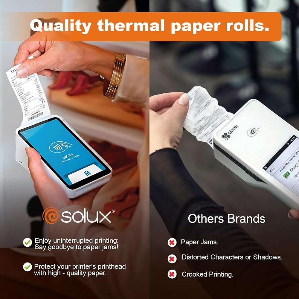 SOLUX 2 1/4 x 50 Thermal Paper Roll for Square Terminal, Clover Flex, Dejavoo Z8 Z9 Z11, Verifone Vx520, Ingenico ICT220 ICT250, FD400 - Credit Card Machine Receipt Paper (20 ROLLS) - Image 5
