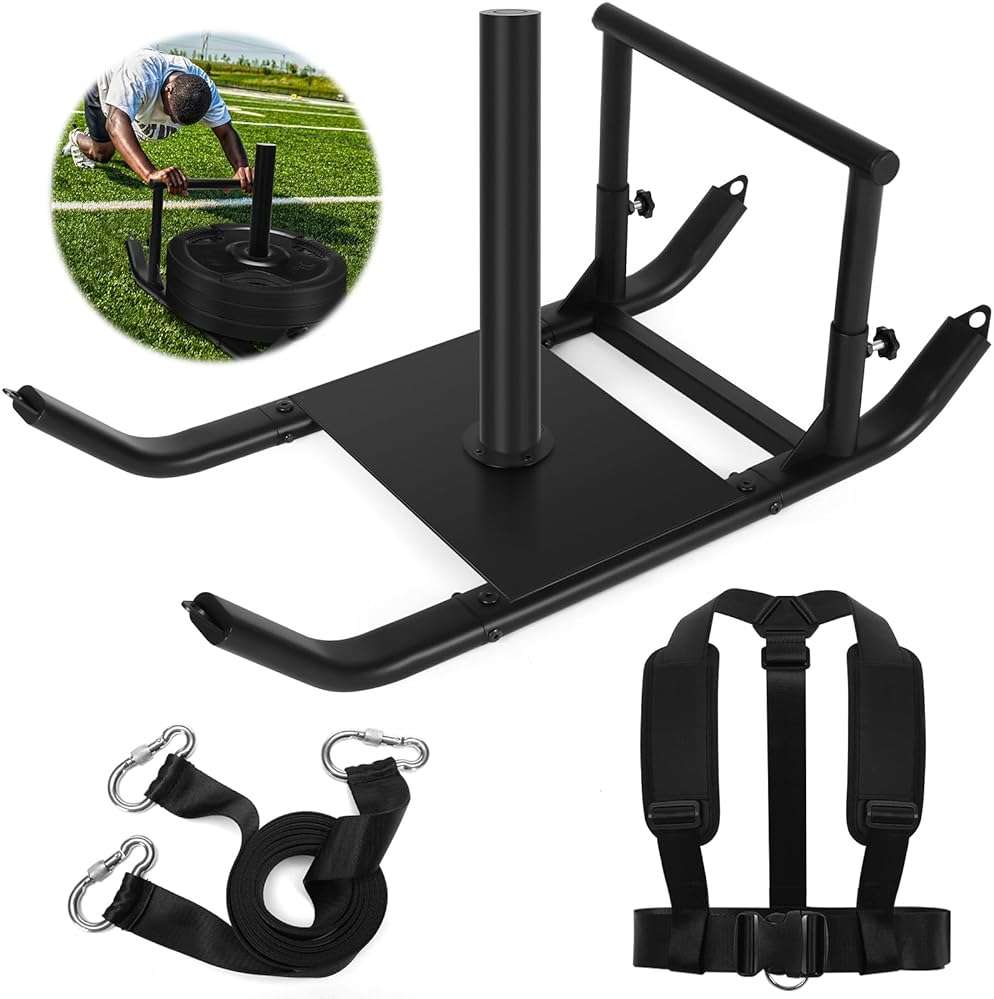 GDFISH Large Weight Sled, Adjustable Height Handle Push Sleds, Workout Fitness Sled for Training Running Speed, Compatible with 1" & 2" Weight Plate, Easy Obstacle Clearance for Grass, Sand, Cement - Image 1