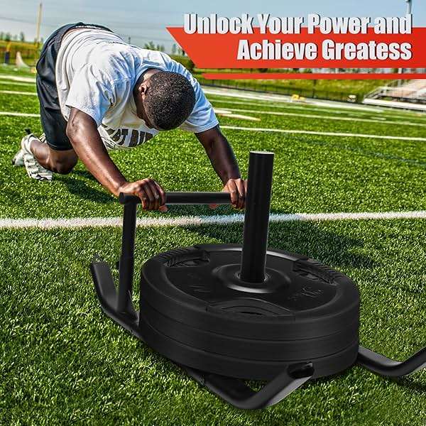 GDFISH Large Weight Sled, Adjustable Height Handle Push Sleds, Workout Fitness Sled for Training Running Speed, Compatible with 1" & 2" Weight Plate, Easy Obstacle Clearance for Grass, Sand, Cement - Image 2
