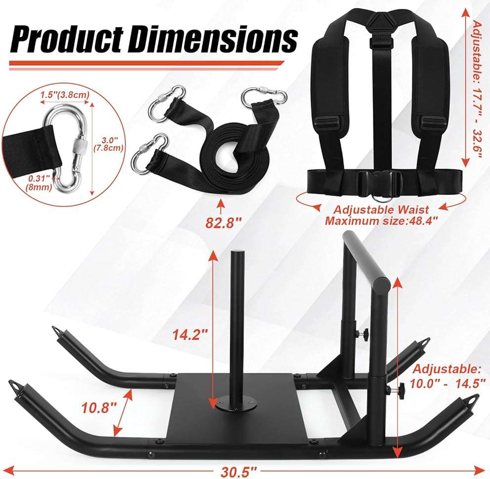 GDFISH Large Weight Sled, Adjustable Height Handle Push Sleds, Workout Fitness Sled for Training Running Speed, Compatible with 1" & 2" Weight Plate, Easy Obstacle Clearance for Grass, Sand, Cement - Image 3